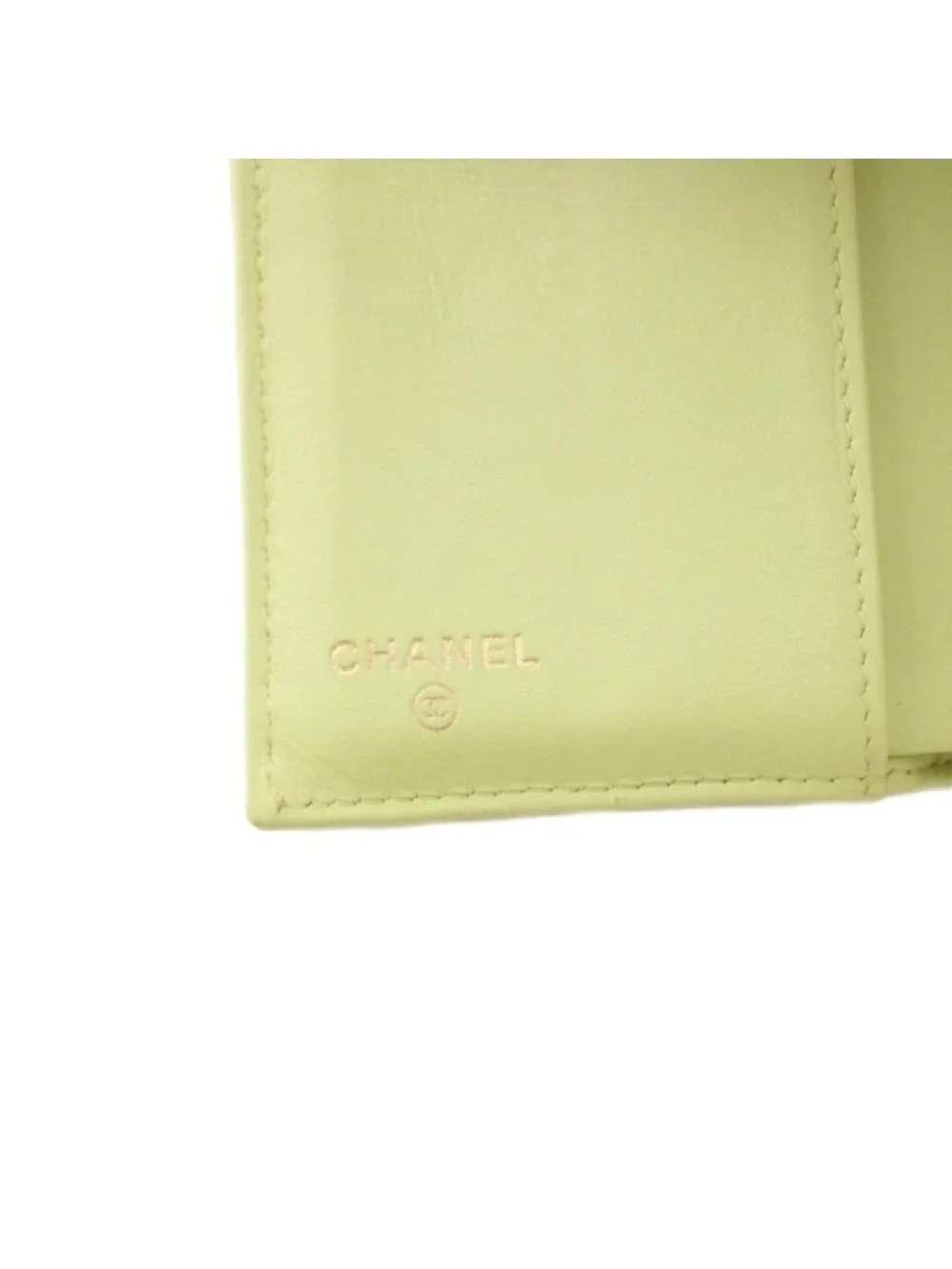 Chanel Small Flap Wallet Trifold Coin Purse Leather CC Logo Yellow Green
